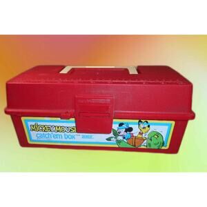 Vintage Disney Mickey Mouse Catch'em Box Red Zebco Fishing Tackle Box w/ Tray